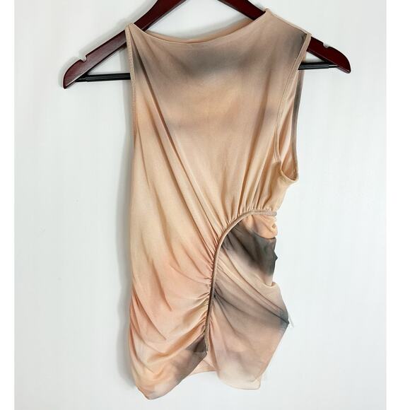 Zara Tops - ZARA Womens Asymmetrical Ruched Mesh Tank Shirt Tie Dye Medium